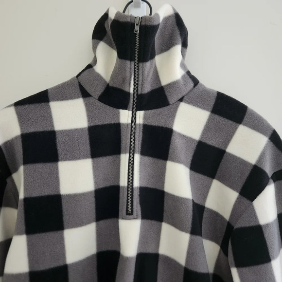 NWT BP | Black & Ivory Buffalo Check Cropped Half Zip Pullover Fleece - Size S - Picture 7 of 13